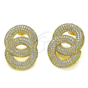 Oro Laminado Stud Earring, Gold Filled Style with White Cubic Zirconia, Polished, Golden Finish, 02.436.0065.1