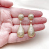 Oro Laminado Long Earring, Gold Filled Style Ball and Teardrop Design, with White Cubic Zirconia, Polished, Golden Finish, 02.436.0066