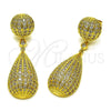 Oro Laminado Long Earring, Gold Filled Style Ball and Teardrop Design, with White Cubic Zirconia, Polished, Golden Finish, 02.436.0066
