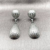 Rhodium Gold Filled Long Earring, Ball and Teardrop Design, with White Cubic Zirconia, Polished, Rhodium Finish, 02.436.0066.1