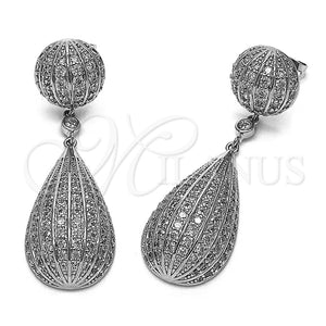 Rhodium Gold Filled Long Earring, Ball and Teardrop Design, with White Cubic Zirconia, Polished, Rhodium Finish, 02.436.0066.1