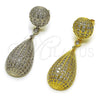 Rhodium Gold Filled Long Earring, Ball and Teardrop Design, with White Cubic Zirconia, Polished, Rhodium Finish, 02.436.0066.1