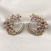 Oro Laminado Stud Earring, Gold Filled Style Flower and Baguette Design, with Multicolor Cubic Zirconia and White Micro Pave, Polished, Golden Finish, 02.436.0067.2