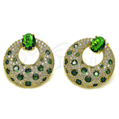 Oro Laminado Stud Earring, Gold Filled Style Cluster Design, with Green and White Cubic Zirconia, Polished for wholesale, main product view