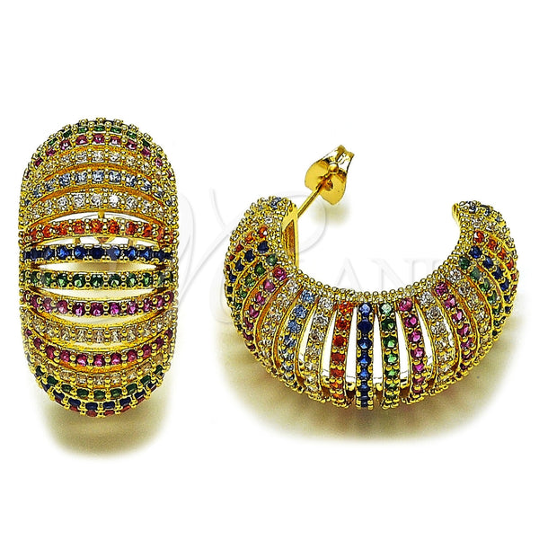 Oro Laminado Medium Hoop, Gold Filled Style with Multicolor Cubic Zirconia, Polished, Golden Finish, 02.436.0069.25
