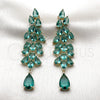 Oro Laminado Long Earring, Gold Filled Style Teardrop Design, with Emerald Cubic Zirconia, Polished, Golden Finish, 02.436.0070