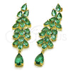 Oro Laminado Long Earring, Gold Filled Style Teardrop Design, with Emerald Cubic Zirconia, Polished, Golden Finish, 02.436.0070