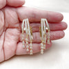 Oro Laminado Long Earring, Gold Filled Style Teardrop Design, with White Cubic Zirconia, Polished, Golden Finish, 02.436.0071