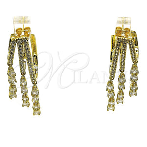 Oro Laminado Long Earring, Gold Filled Style Teardrop Design, with White Cubic Zirconia, Polished, Golden Finish, 02.436.0071