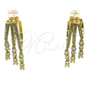 Oro Laminado Long Earring, Gold Filled Style Teardrop Design, with White Cubic Zirconia, Polished, Golden Finish, 02.436.0071