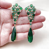 Oro Laminado Long Earring, Gold Filled Style Teardrop Design, with Green and White Cubic Zirconia, Polished, Golden Finish, 02.436.0072