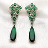 Oro Laminado Long Earring, Gold Filled Style Teardrop Design, with Green and White Cubic Zirconia, Polished, Golden Finish, 02.436.0072