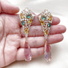 Oro Laminado Long Earring, Gold Filled Style Teardrop Design, with Multicolor and Pink Cubic Zirconia, Polished, Golden Finish, 02.436.0072.1