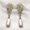 Oro Laminado Long Earring, Gold Filled Style Teardrop Design, with Multicolor and Pink Cubic Zirconia, Polished, Golden Finish, 02.436.0072.1