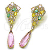Oro Laminado Long Earring, Gold Filled Style Teardrop Design, with Multicolor and Pink Cubic Zirconia, Polished, Golden Finish, 02.436.0072.1