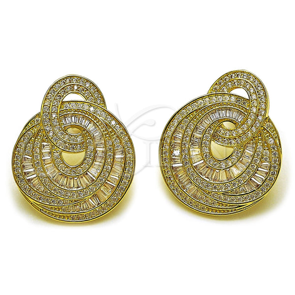 Oro Laminado Stud Earring, Gold Filled Style Baguette Design, with White Cubic Zirconia, Polished, Golden Finish, 02.436.0073
