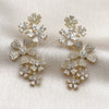 Oro Laminado Stud Earring, Gold Filled Style Flower Design, with White Cubic Zirconia and White Micro Pave, Polished, Golden Finish, 02.436.0074