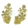 Oro Laminado Stud Earring, Gold Filled Style Flower Design, with White Cubic Zirconia and White Micro Pave, Polished, Golden Finish, 02.436.0074