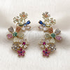 Oro Laminado Stud Earring, Gold Filled Style Flower Design, with Multicolor Cubic Zirconia and Multicolor Micro Pave, Polished, Golden Finish, 02.436.0074.1