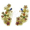 Oro Laminado Stud Earring, Gold Filled Style Flower Design, with Multicolor Cubic Zirconia and Multicolor Micro Pave, Polished, Golden Finish, 02.436.0074.1