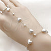 Stainless Steel Fancy Bracelet, Heart and Rolo Design, with Ivory Pearl, Polished, Golden Finish, 03.437.0002.08 (08 MM Thickness, 8 Inches Length)