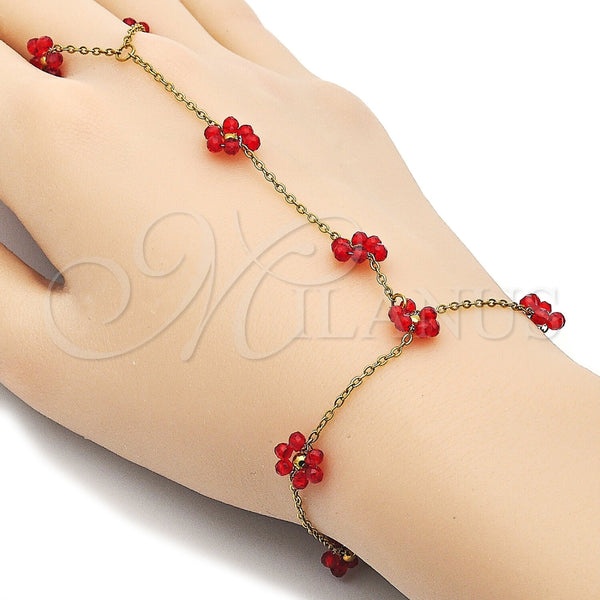 Stainless Steel Fancy Bracelet, Flower and Ball Design, with Siam Crystal, Polished, Golden Finish, 03.437.0004.1.07 (Thickness, 7 Inches Length)