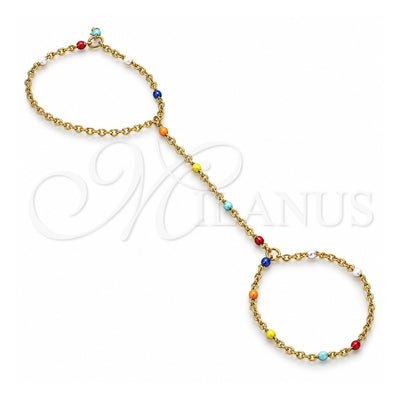 Stainless Steel Fancy Bracelet, Rolo Design, Multicolor Enamel Finish, Golden Finish, 03.437.0005.07 (Thickness, 7 Inches Length)