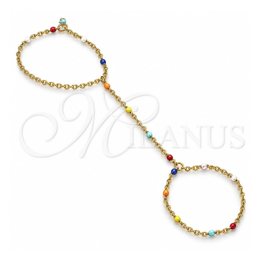 Stainless Steel Fancy Bracelet, Rolo Design, Multicolor Enamel Finish, Golden Finish, 03.437.0005.07 (Thickness, 7 Inches Length)