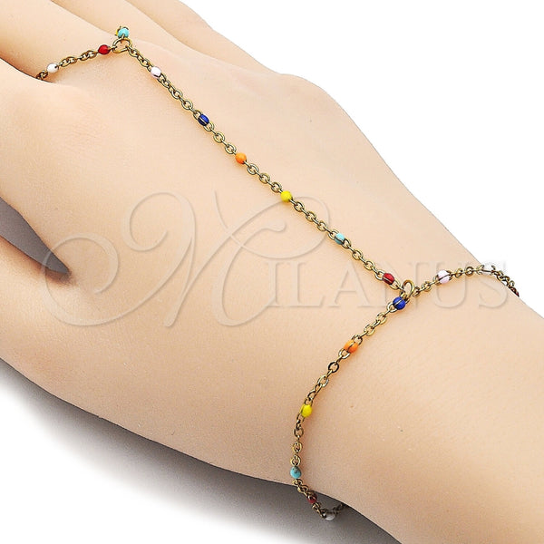Stainless Steel Fancy Bracelet, Rolo Design, Multicolor Enamel Finish, Golden Finish, 03.437.0005.07 (Thickness, 7 Inches Length)