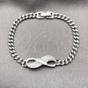 Rhodium Gold Filled Fancy Bracelet, Infinite and Miami Cuban Design, with White Cubic Zirconia, Polished, Rhodium Finish, 03.283.0191.1.07 (05 MM Thickness, 8 Inches Length)