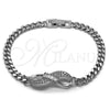 Rhodium Gold Filled Fancy Bracelet, Infinite and Miami Cuban Design, with White Cubic Zirconia, Polished, Rhodium Finish, 03.283.0191.1.07 (05 MM Thickness, 8 Inches Length)