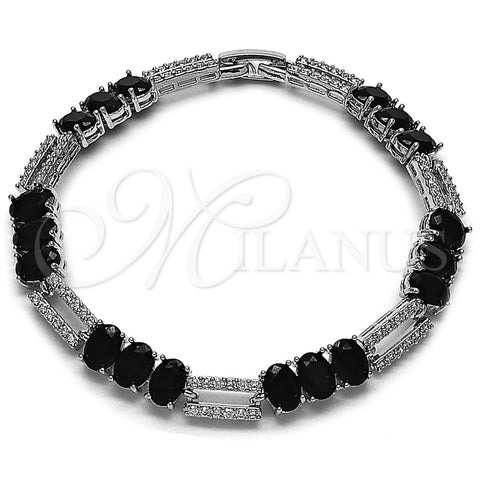 Rhodium Gold Filled Tennis Bracelet, with Black and White Cubic Zirconia, Polished, Rhodium Finish, 03.130.0049.07 (Thickness, 7 Inches Length)