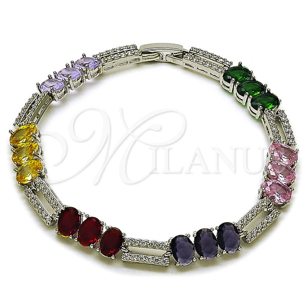 Rhodium Gold Filled Tennis Bracelet, with Multicolor and White Cubic Zirconia, Polished, Rhodium Finish, 03.130.0049.1.07 (Thickness, 7 Inches Length)
