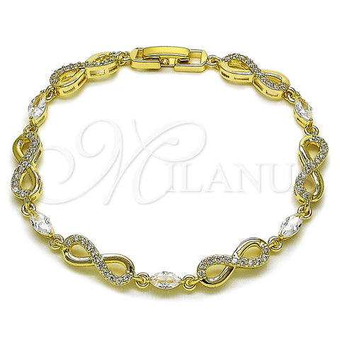 Oro Laminado Tennis Bracelet, Gold Filled Style Infinite Design, with White Cubic Zirconia, Polished, Golden Finish, 03.130.0050.07 (Thickness, 8 Inches Length)
