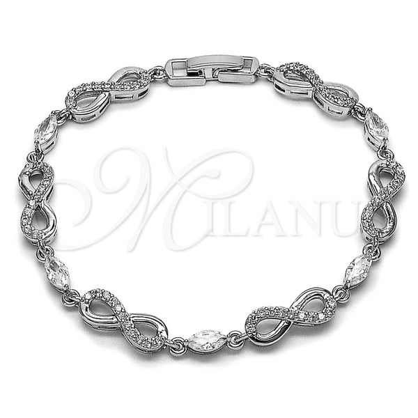 Rhodium Gold Filled Tennis Bracelet, Infinite Design, with White Cubic Zirconia, Polished, Rhodium Finish, 03.130.0050.1.07 (Thickness, 8 Inches Length)