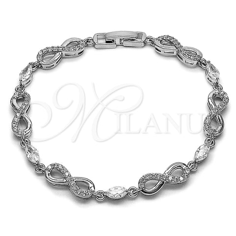 Rhodium Gold Filled Tennis Bracelet, Infinite Design, with White Cubic Zirconia, Polished, Rhodium Finish, 03.130.0050.1.07 (Thickness, 8 Inches Length)
