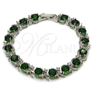 Rhodium Gold Filled Tennis Bracelet, with Green and White Cubic Zirconia, Polished, Rhodium Finish, 03.130.0032.5.07 (08 MM Thickness, 7 Inches Length)