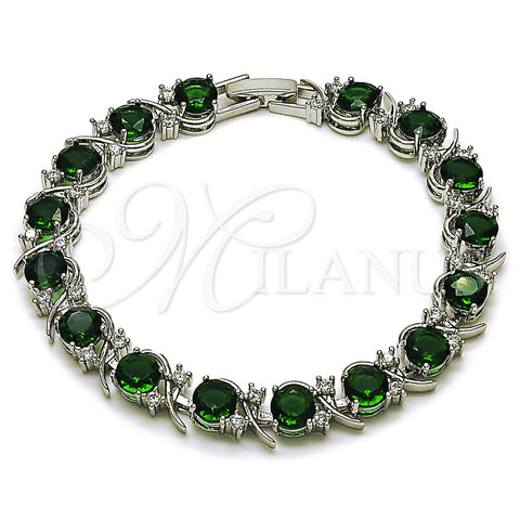 Rhodium Gold Filled Tennis Bracelet, with Green and White Cubic Zirconia, Polished, Rhodium Finish, 03.130.0032.5.07 (08 MM Thickness, 7 Inches Length)