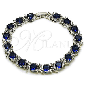 Rhodium Gold Filled Tennis Bracelet, with Sapphire Blue and White Cubic Zirconia, Polished, Rhodium Finish, 03.130.0032.6.07 (08 MM Thickness, 7 Inches Length)