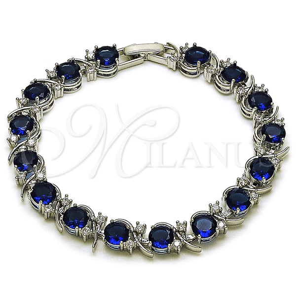 Rhodium Gold Filled Tennis Bracelet, with Sapphire Blue and White Cubic Zirconia, Polished, Rhodium Finish, 03.130.0032.6.07 (08 MM Thickness, 7 Inches Length)