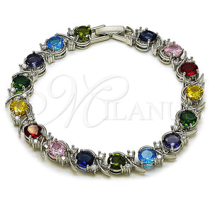 Rhodium Gold Filled Tennis Bracelet, with Multicolor and White Cubic Zirconia, Polished, Rhodium Finish, 03.130.0032.7.07 (08 MM Thickness, 7 Inches Length)
