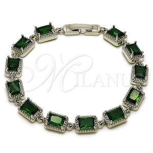 Rhodium Gold Filled Tennis Bracelet, with Green Cubic Zirconia, Polished, Rhodium Finish, 03.130.0051.07 (Thickness, 7 Inches Length)