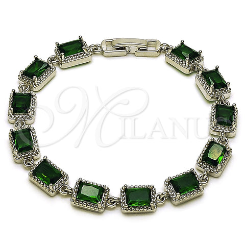 Rhodium Gold Filled Tennis Bracelet, with Green Cubic Zirconia, Polished, Rhodium Finish, 03.130.0051.07 (Thickness, 7 Inches Length)