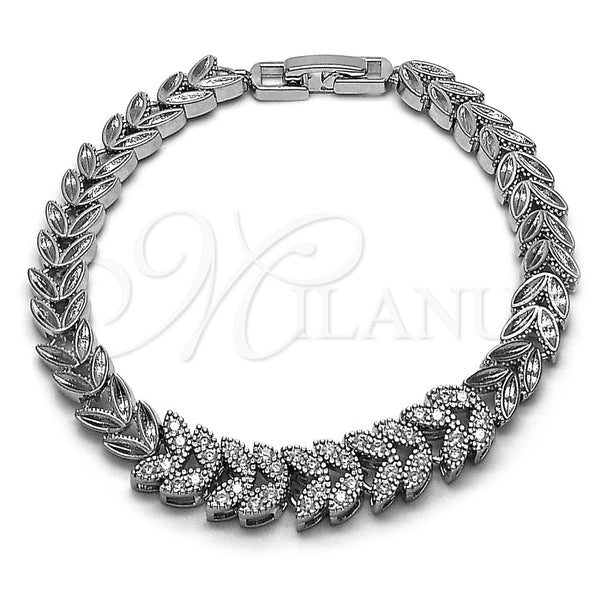 Rhodium Gold Filled Tennis Bracelet, Leaf Design, with White Cubic Zirconia, Polished, Rhodium Finish, 03.130.0052.07 (Thickness, 8 Inches Length)