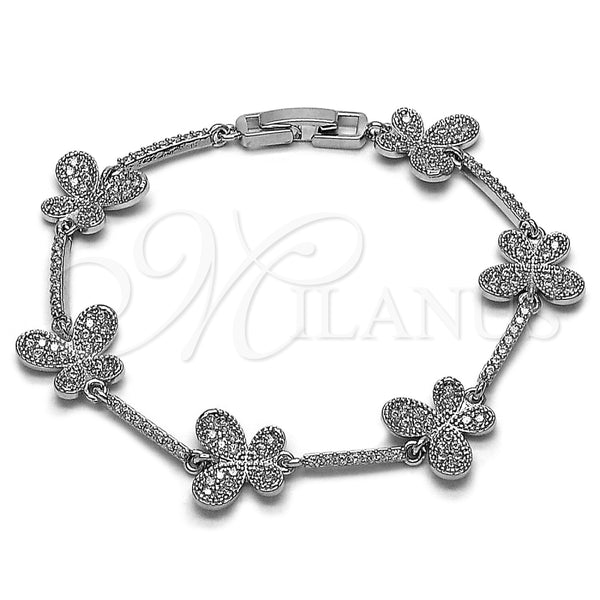 Rhodium Gold Filled Tennis Bracelet, Butterfly Design, with White Cubic Zirconia, Polished, Rhodium Finish, 03.266.0074.1.07 (Thickness, 7 Inches Length)