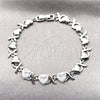 Rhodium Gold Filled Tennis Bracelet, Hugs and Kisses and Heart Design, with White Cubic Zirconia and White Micro Pave, Polished, Rhodium Finish, 03.266.0058.2.07 (Thickness, 8 Inches Length)