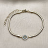 Oro Laminado Fancy Bracelet, Gold Filled Style Evil Eye and Rat Tail Design, with Turquoise and White Cubic Zirconia, Polished, Golden Finish, 03.60.0178.07 (03 MM Thickness, 7 Inches Length)