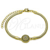 Oro Laminado Fancy Bracelet, Gold Filled Style Evil Eye and Rat Tail Design, with Sapphire Blue and White Micro Pave, Polished, Golden Finish, 03.60.0179.07 (03 MM Thickness, 7 Inches Length)