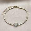 Oro Laminado Fancy Bracelet, Gold Filled Style Heart and Evil Eye Design, with Turquoise and White Micro Pave, Polished, Golden Finish, 03.60.0180.07 (03 MM Thickness, 7 Inches Length)