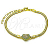 Oro Laminado Fancy Bracelet, Gold Filled Style Heart and Evil Eye Design, with Turquoise and White Micro Pave, Polished, Golden Finish, 03.60.0180.07 (03 MM Thickness, 7 Inches Length)
